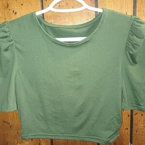 SHEIN Olive Green Puff Sleeve Crop Top